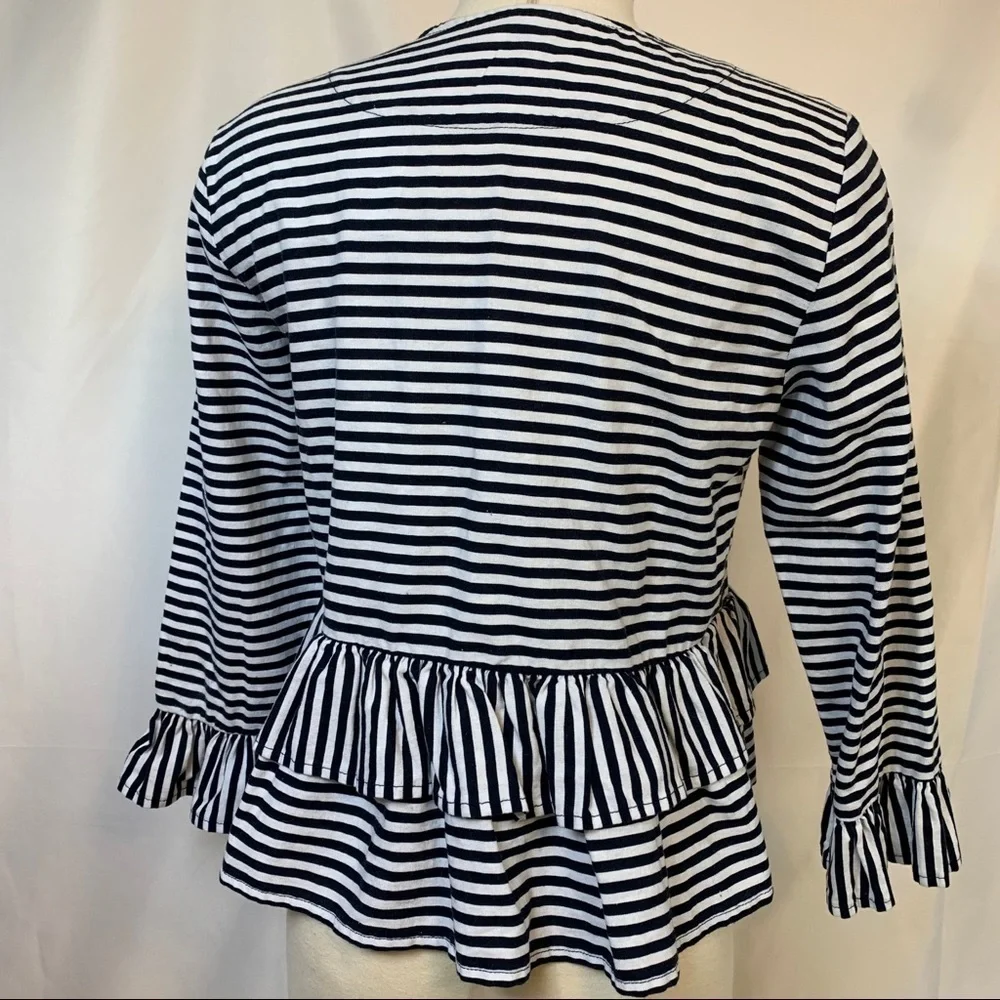 The Loft | NWT Black White Linen Cotton Striped Peplum Ruffle 1 Button Blazer S